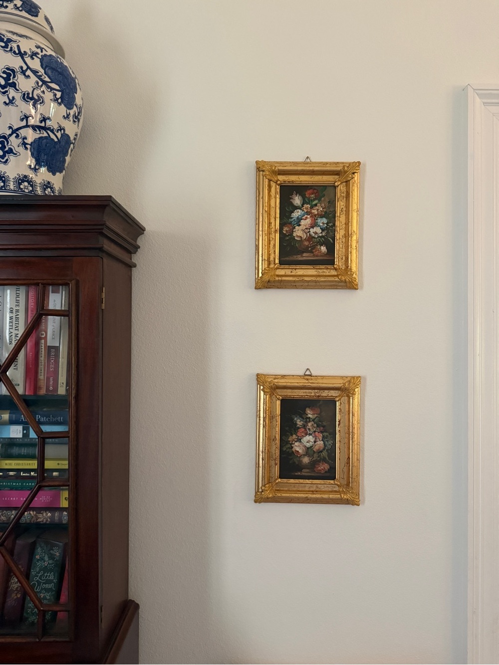 Horchow- Vintage Gold Framed Floral Wall Art Pair - Elegant Home Wall Decor